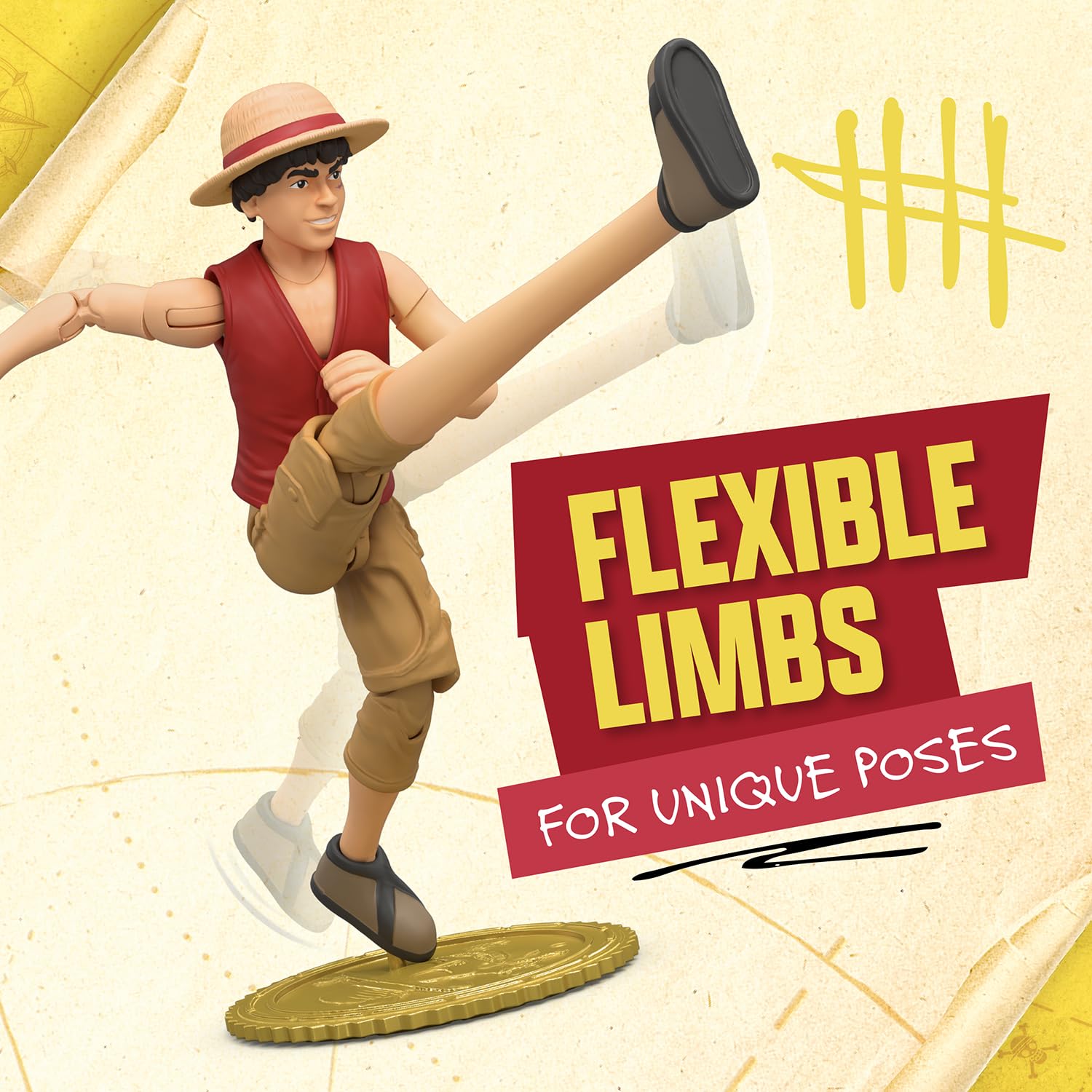 One Piece Monkey D. Luffy Action Figure, 6? (15 cm) with 6 Accessories, Includes Swappable Arms and Legs, Wanted Poster, and Berry Coin Display Base