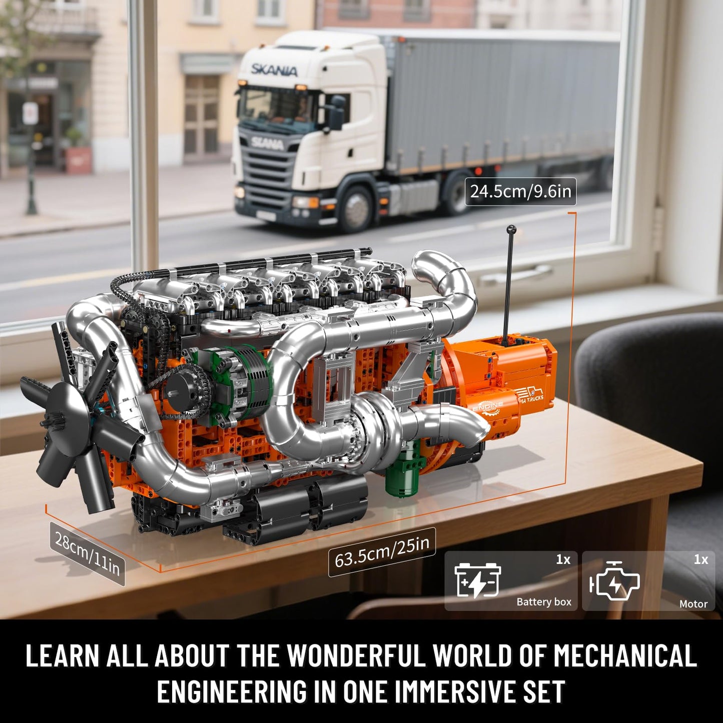 Mould King Heavy Truck Engine with Transmission, Engine Model Kit that Runs, Engines Building Blocks Set for Adults with Battery and Motor, STEM Toy