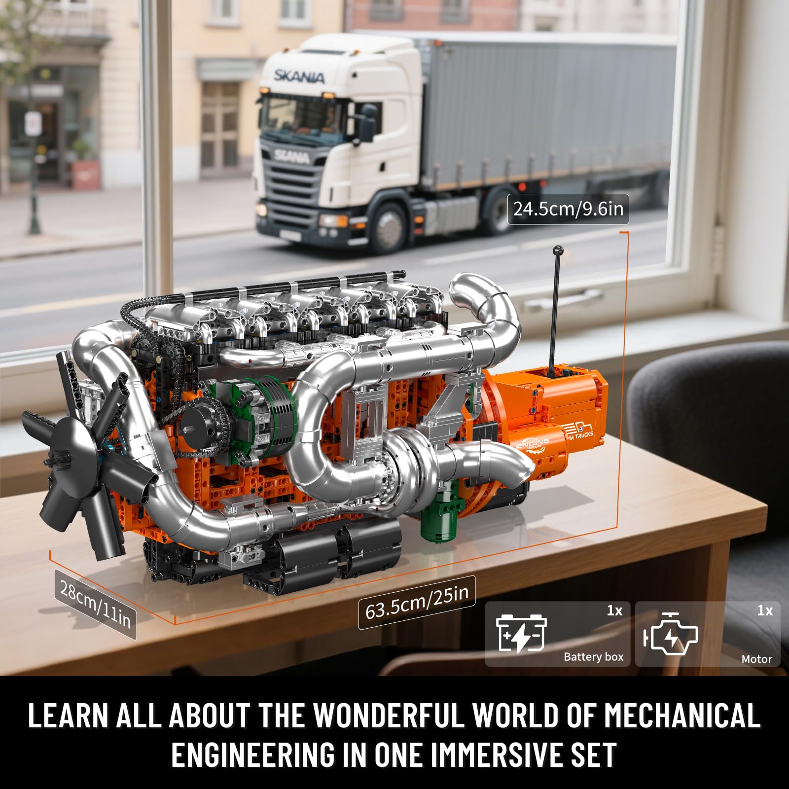 Mould King Heavy Truck Engine with Transmission, Engine Model Kit that Runs, Engines Building Blocks Set for Adults with Battery and Motor, STEM Toy