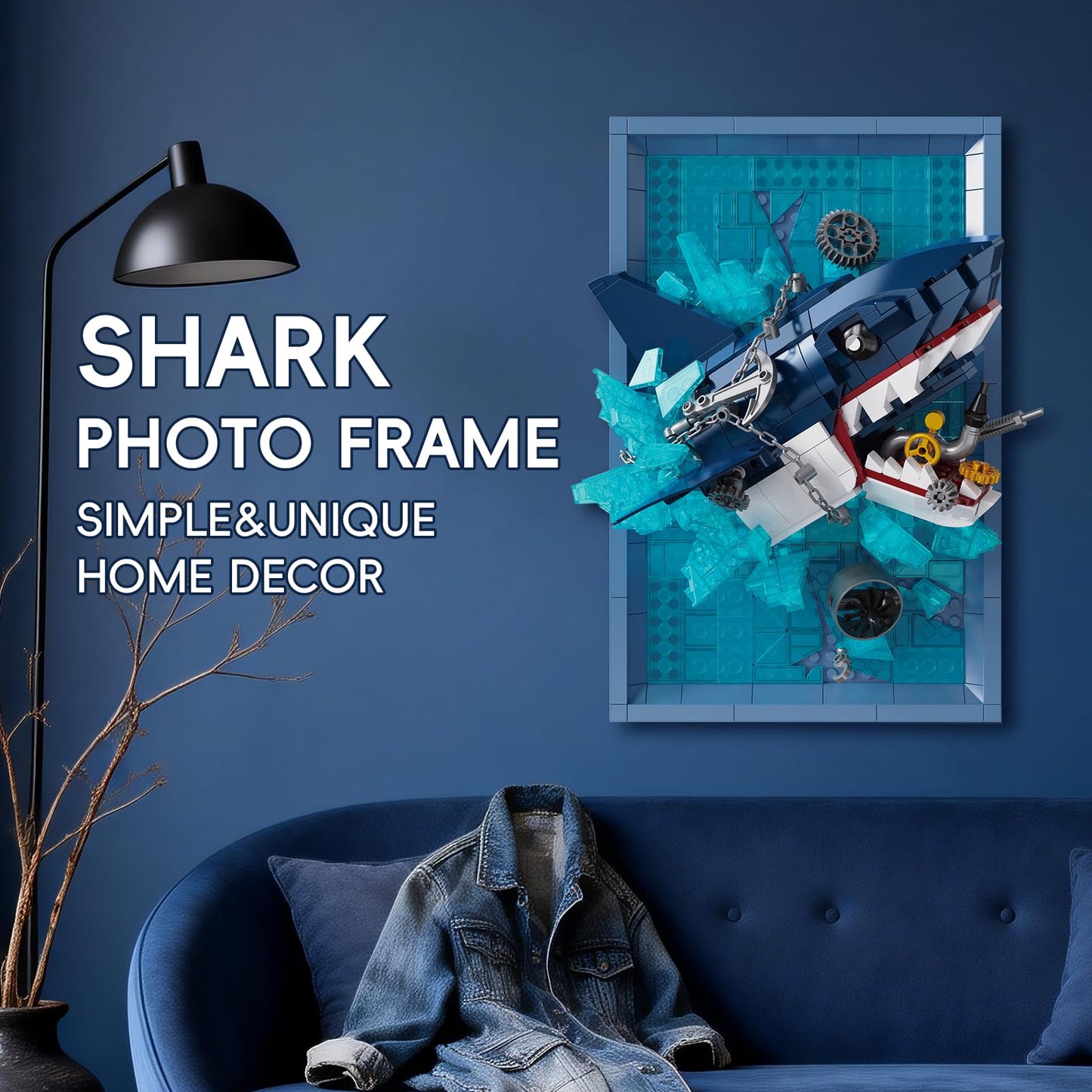 HJPLPXH Shark Jaws Photo Frame Building Blocks Set, 3D Wall Decor