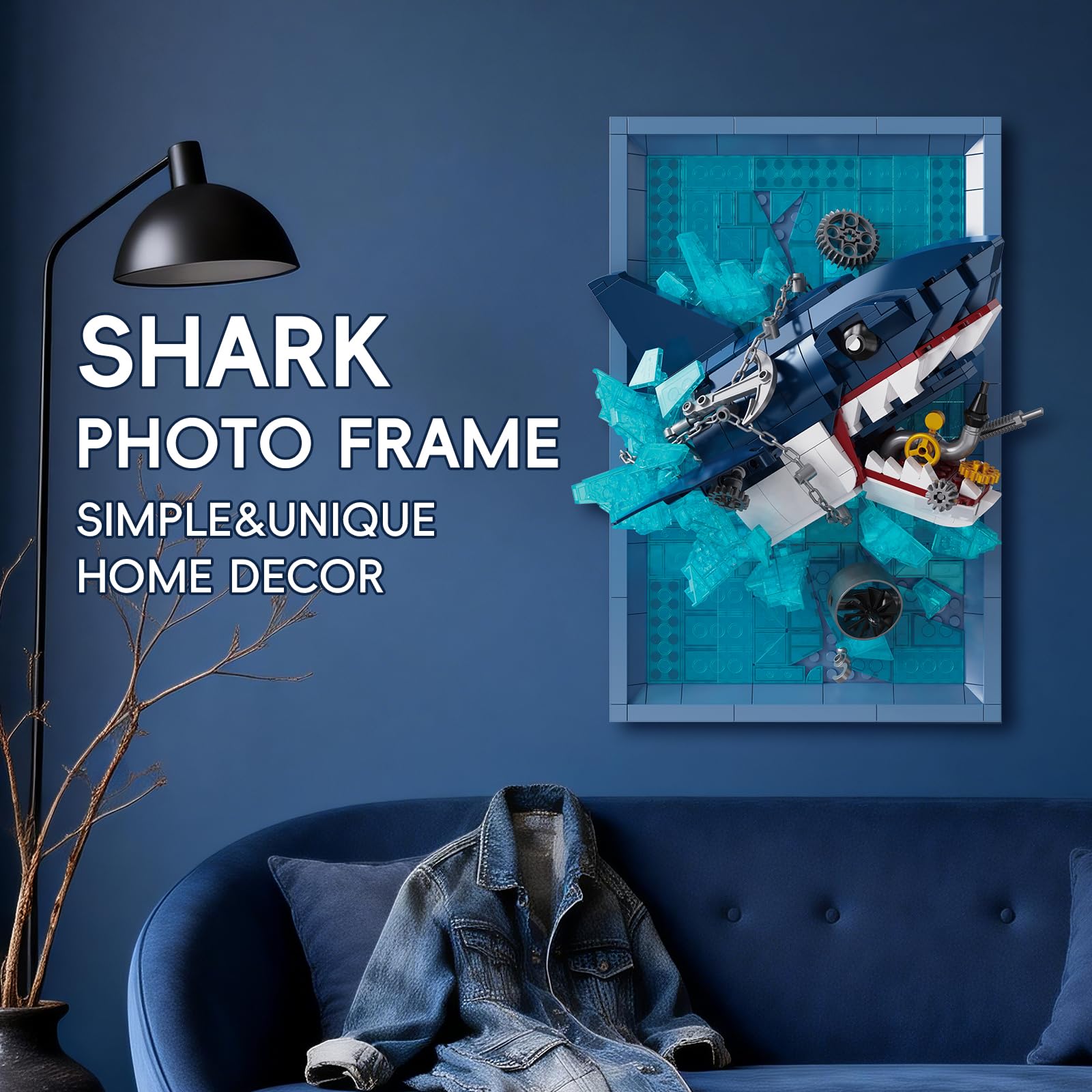 HJPLPXH Shark Jaws Photo Frame Building Blocks Set, 3D Wall Decor