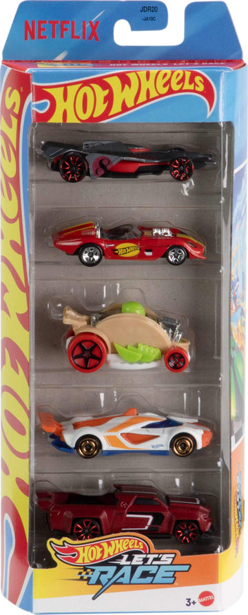 Hot Wheels Toy Cars, Set of 5 1:64 Scale Die-Cast Cars Featured in the Kids Animated Netflix Series Let’s Race