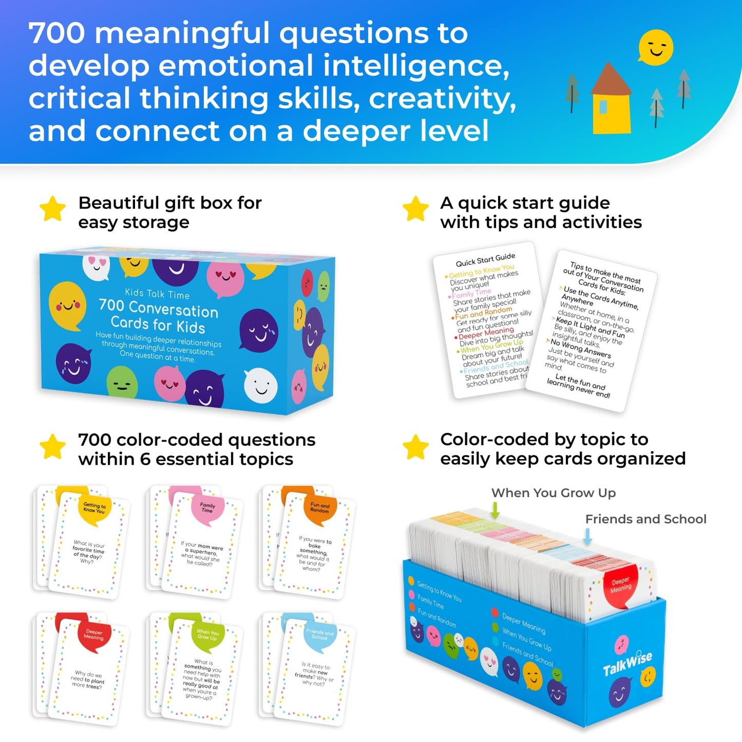 TALKWISE 700 Conversation Cards for Kids, Fun Kids Conversation Starter Cards for Kids, Teens, Family Night, Dinner, Play Conversation Games
