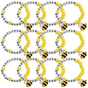 Fun Express Bee-Lieve God's Word Pony Bead Bracelet Craft Kit - DIY Kids Bracelet Craft Set for 12 Includes Inspirational Bible Verse Beads Perfect