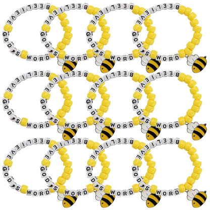 Fun Express Bee-Lieve God's Word Pony Bead Bracelet Craft Kit - DIY Kids Bracelet Craft Set for 12 Includes Inspirational Bible Verse Beads Perfect