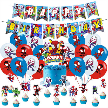 Spider and His Friends Birthday Decorations,Spider and His Friends Party Supplies Include Happy Birthday Banner, Cake Topper and Cupcake Toppers