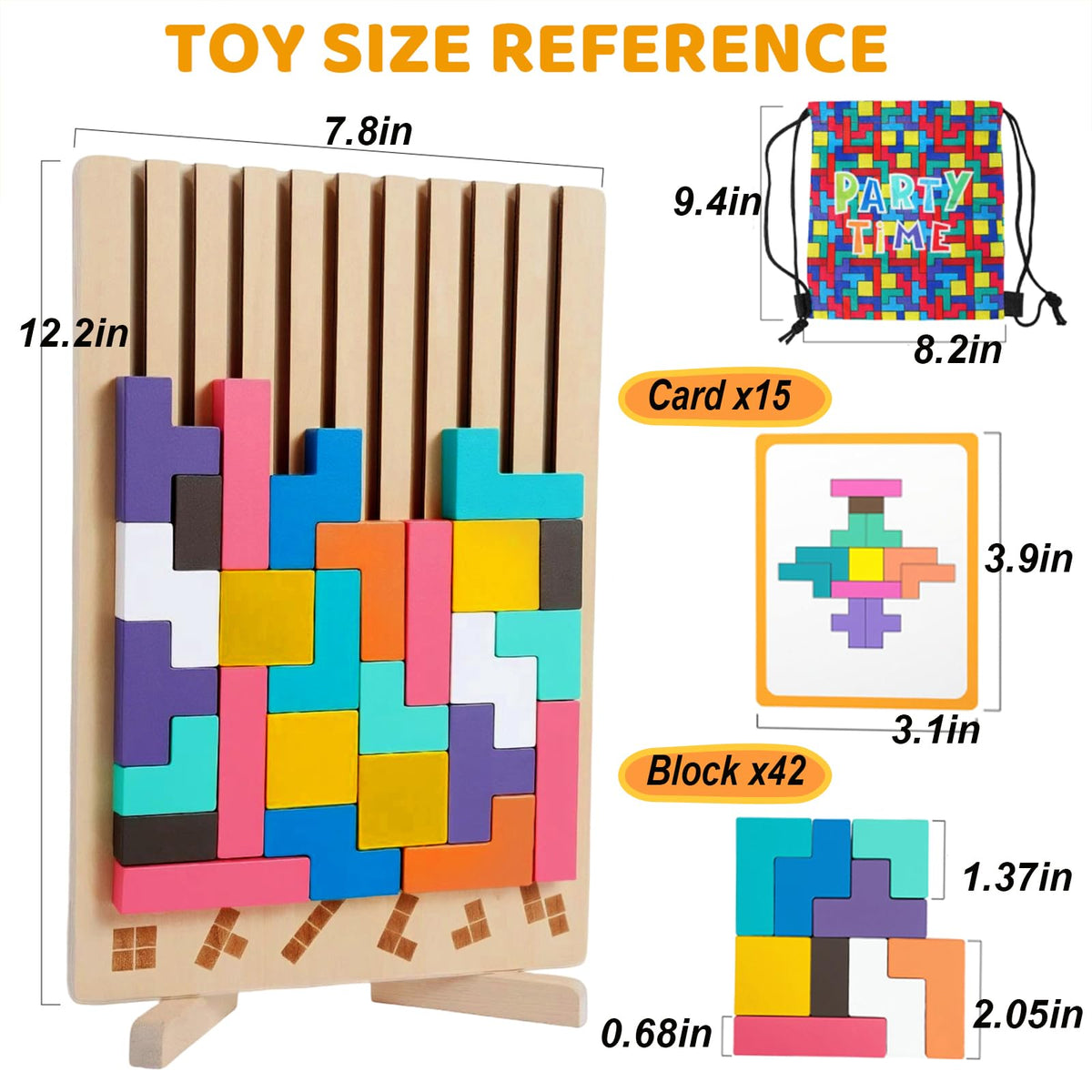 Wooden Stacking Toys 3D Puzzles - Russian Brain Pattern Blocks with Cards & Bag - Montessori Toys for 3-8 Year Old, Color Stack Game Board