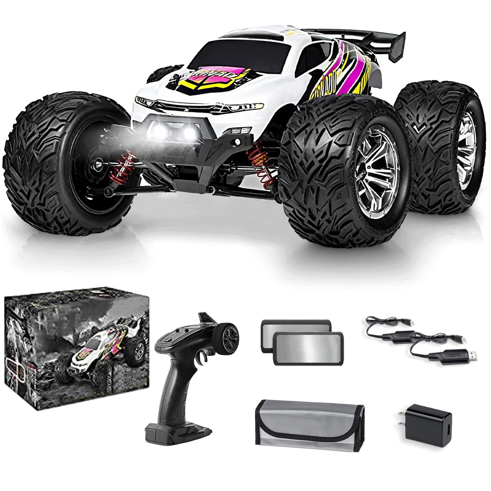 Verahaus 4x4 RC Cars for Adults 48kmh High-Speed - 1:12 Scale Large Waterproof Remote Control Truck, Offroad Electric Monster Car, 2 Batteries 30+ Min