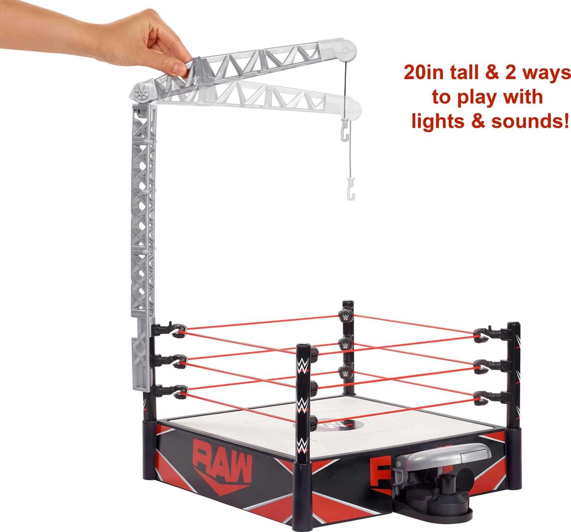 Mattel WWE Wrekkin Kickout Ring Playset 13-in x 20-in & 2 Modes: Randomized Pin Count Ref & Springboard Launcher, Includes Crane, WWE Championship