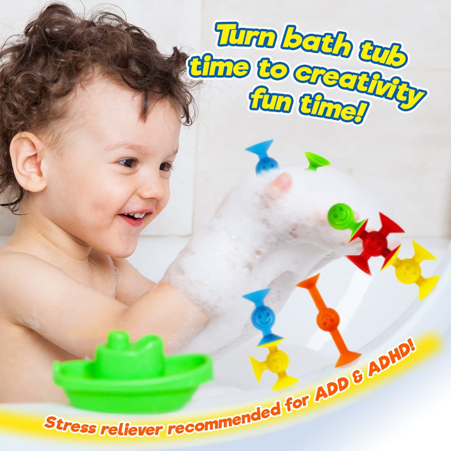 JA-RU Mini Suction Stackers (1 Pack, 14 Pieces Each) - Colorful Suction Cup Toys for Kids Ages 4-8 & Up | Suction Bath Toys | Stress Relief Fidget Toy