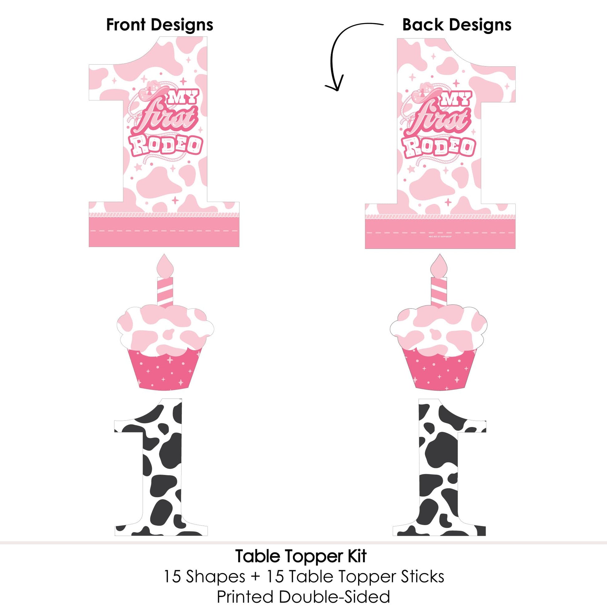 Big Dot of Happiness Pink First Rodeo - Cowgirl 1st Birthday Party Centerpiece Sticks - Table Toppers - Set of 15