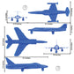 TimMee Plastic Army Men Cold War Fighter Jets - Blue Airplanes Made in USA