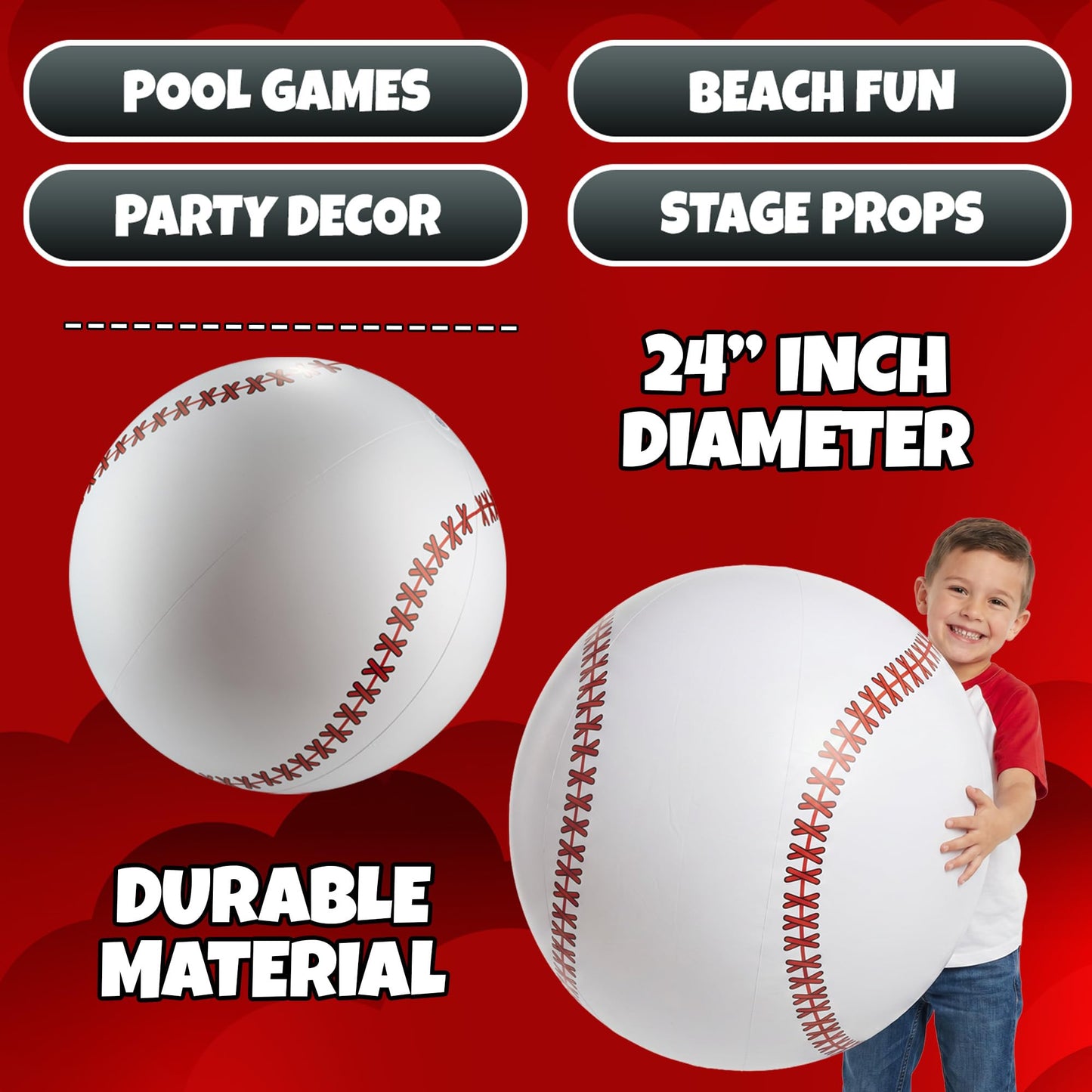 24-Inch Giant Inflatable Baseballs - Blow Up Ball Party Decoration - 3 Pack
