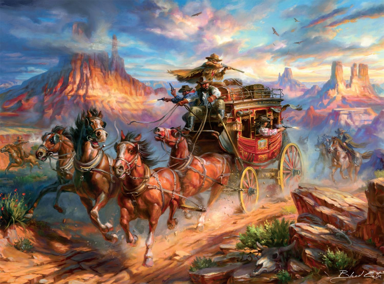 Buffalo Games - Blend COTA Wild Wild West 1000 Piece Jigsaw Puzzle, Western Action Art Puzzle for Adults in Premium Gift Box