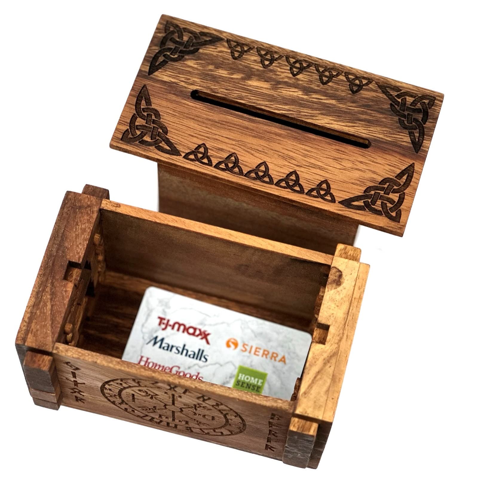 Winshare Puzzles and Games Enigma Viking Secret Puzzle Box Money & Gift Card holder in a Wood IQ lock