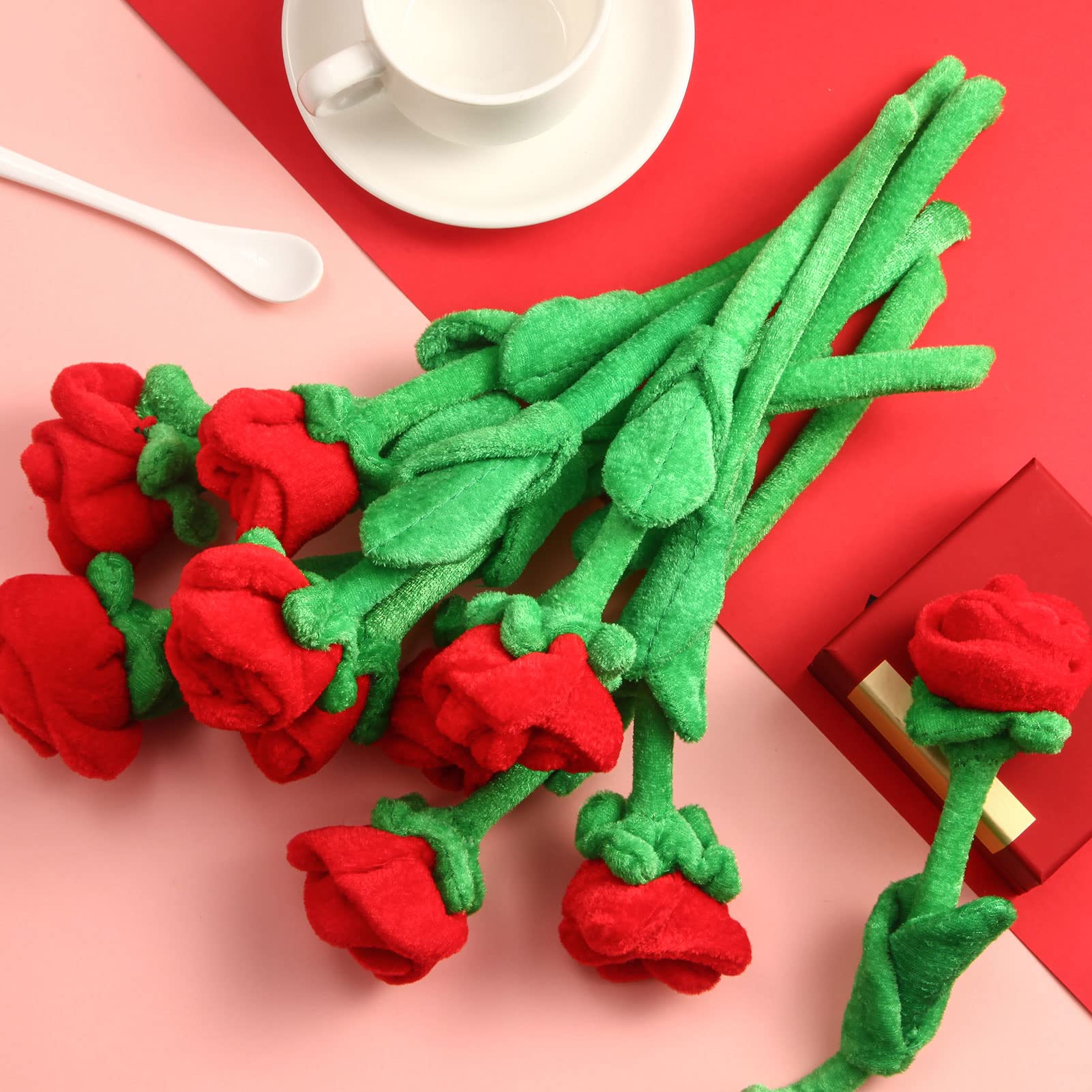 10 Pcs Plush Rose Flower Stuffed Flower Bendable Stems Plush Bouquet Toy Soft Rose Flower 12.6 Inch for Christmas Classroom 2026 Mother's Day
