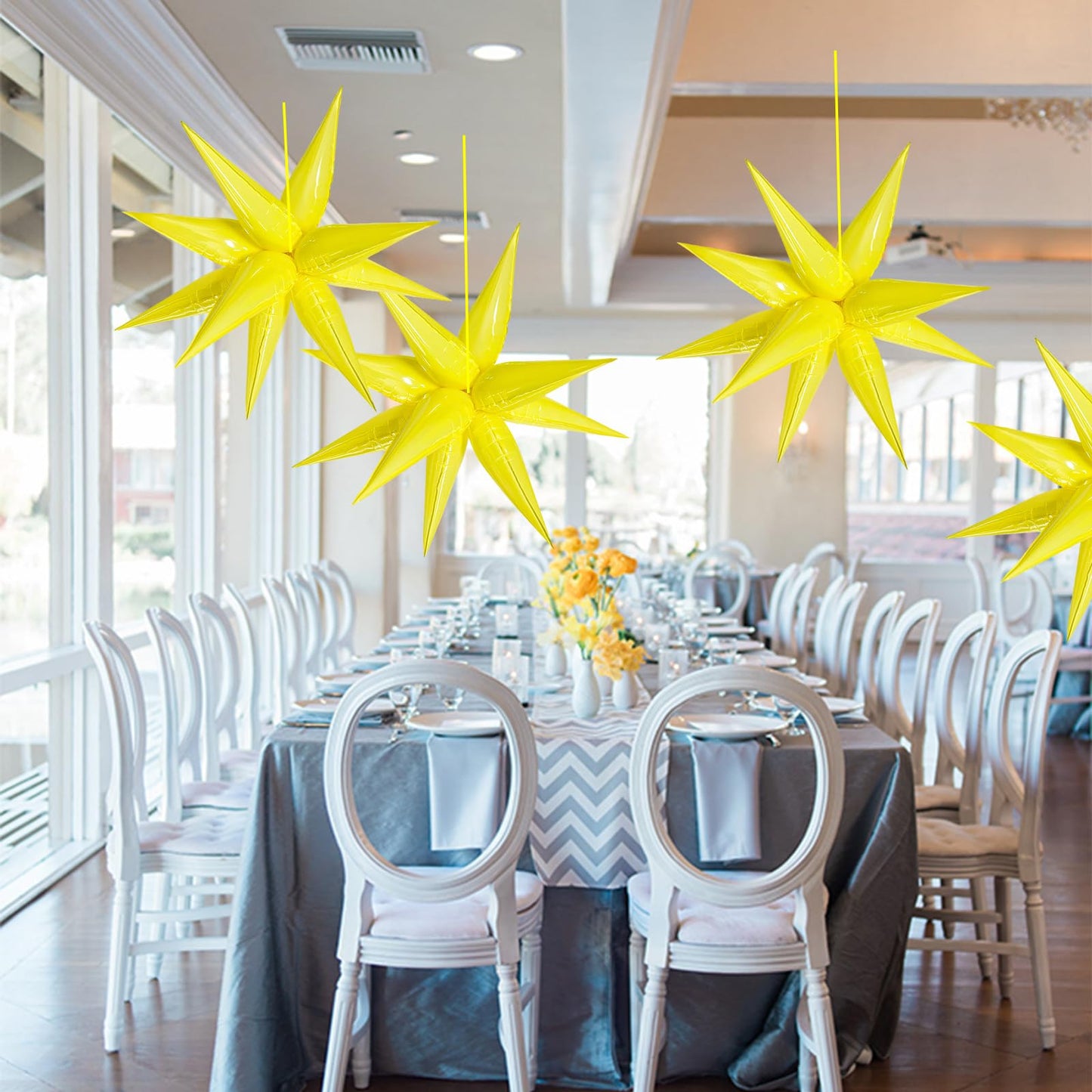 60 Pcs Yellow Star Balloons 26 inch Large Explosion Star Balloon 12 Point Spike Foil Balloons for Birthday Wedding Sunflower Lemon Party Decoration
