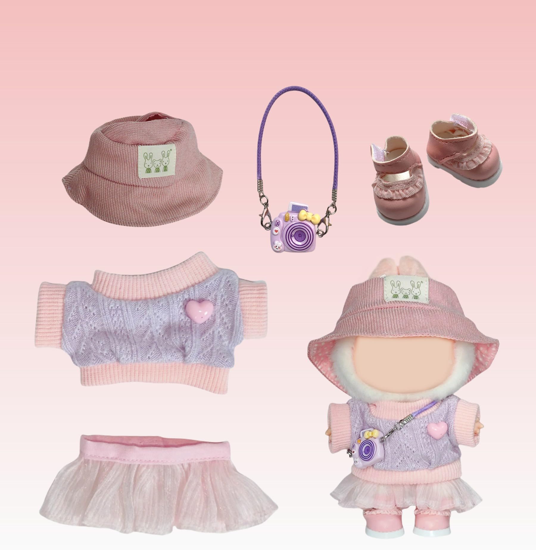 5-Piece 17cm Doll Outfit Set - Knit Top, Fashion Outfit Set for Collectible Figures - ?Hats, Dresses, Skirts, Slung Accessories Cameras, Shoes ? No