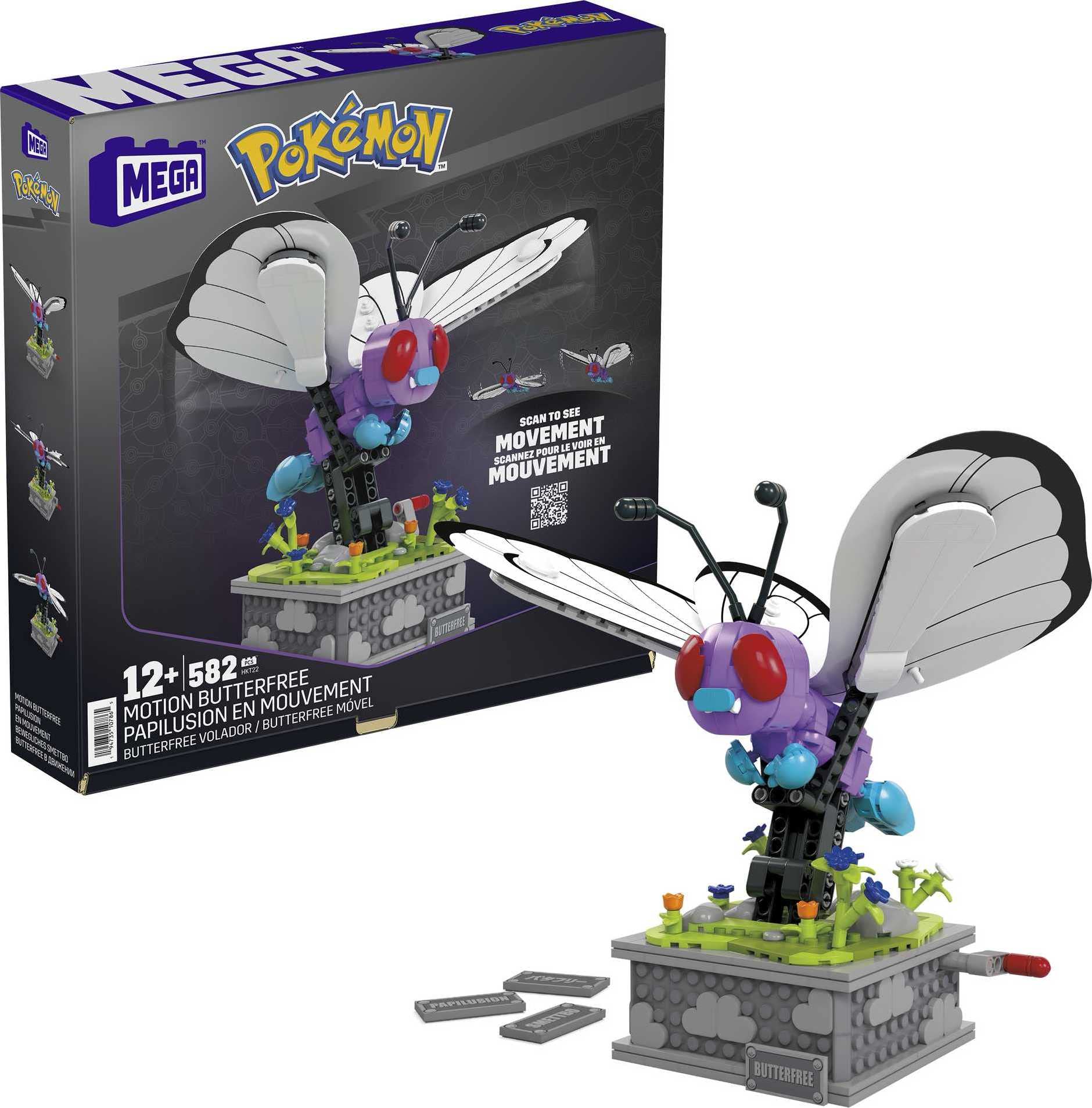 MEGA Pokémon Building Toys Set, Motion Butterfree with 605 Pieces, 7 Inches Tall, Moving Wings, Kids or Adult Collectible