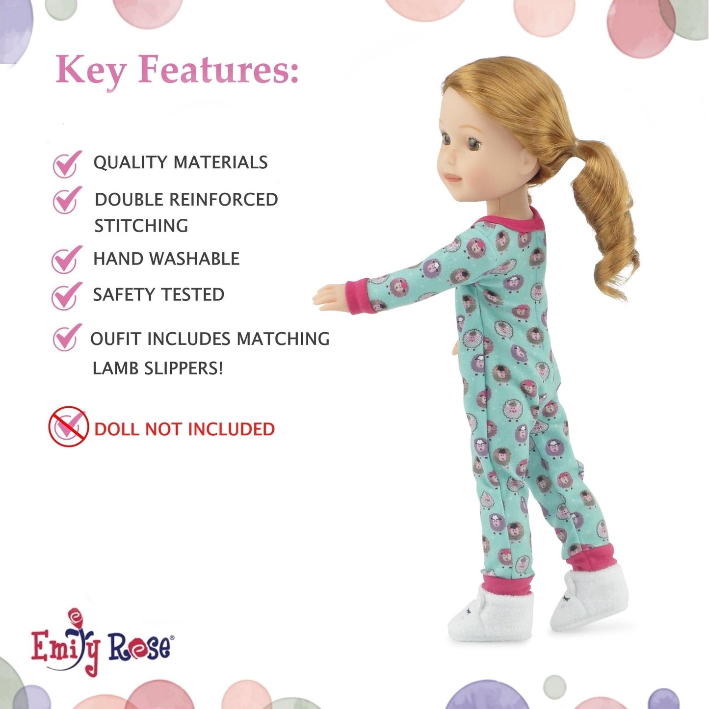 Emily Rose 14.5-inch Doll Clothes - Lamb Print Pajamas PJs Gift Set, Including Slippers! | Gift Boxed! | Doll Not Included | Compatible with 14"