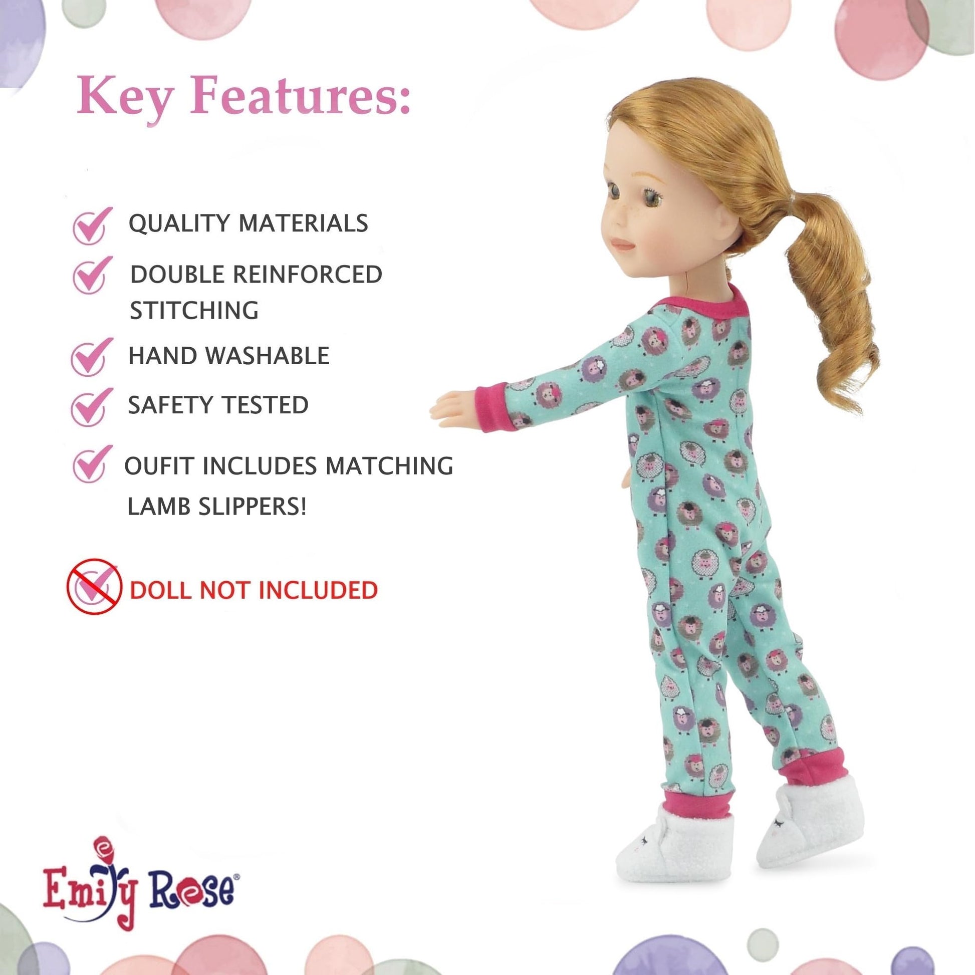 Emily Rose 14.5-inch Doll Clothes - Lamb Print Pajamas PJs Gift Set, Including Slippers! | Gift Boxed! | Doll Not Included | Compatible with 14"