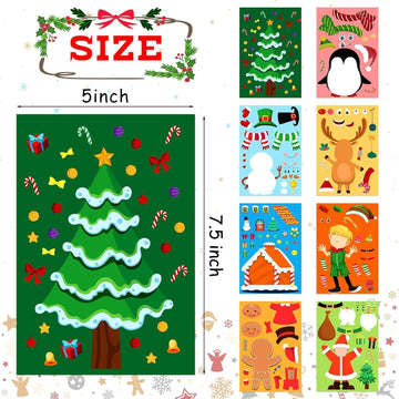 LINAYE 48 Sheets Christmas Stickers Crafts for Kids Toddlers, 8 Styles Make Your Own Stickers Goodie Treat Bag Stuffers Christmas Game Activities