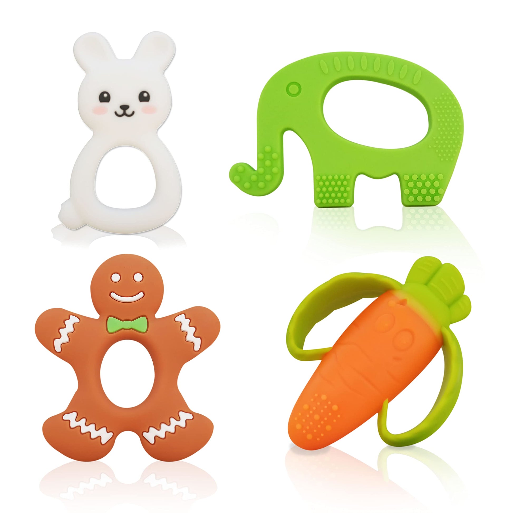 WANABUY - Silicone Pacifier teether Toys for Babies 0-6 and 6-12 Months - Package of 4 Baby teethers - Pain Relief - Infants and Toddlers. Safer Than