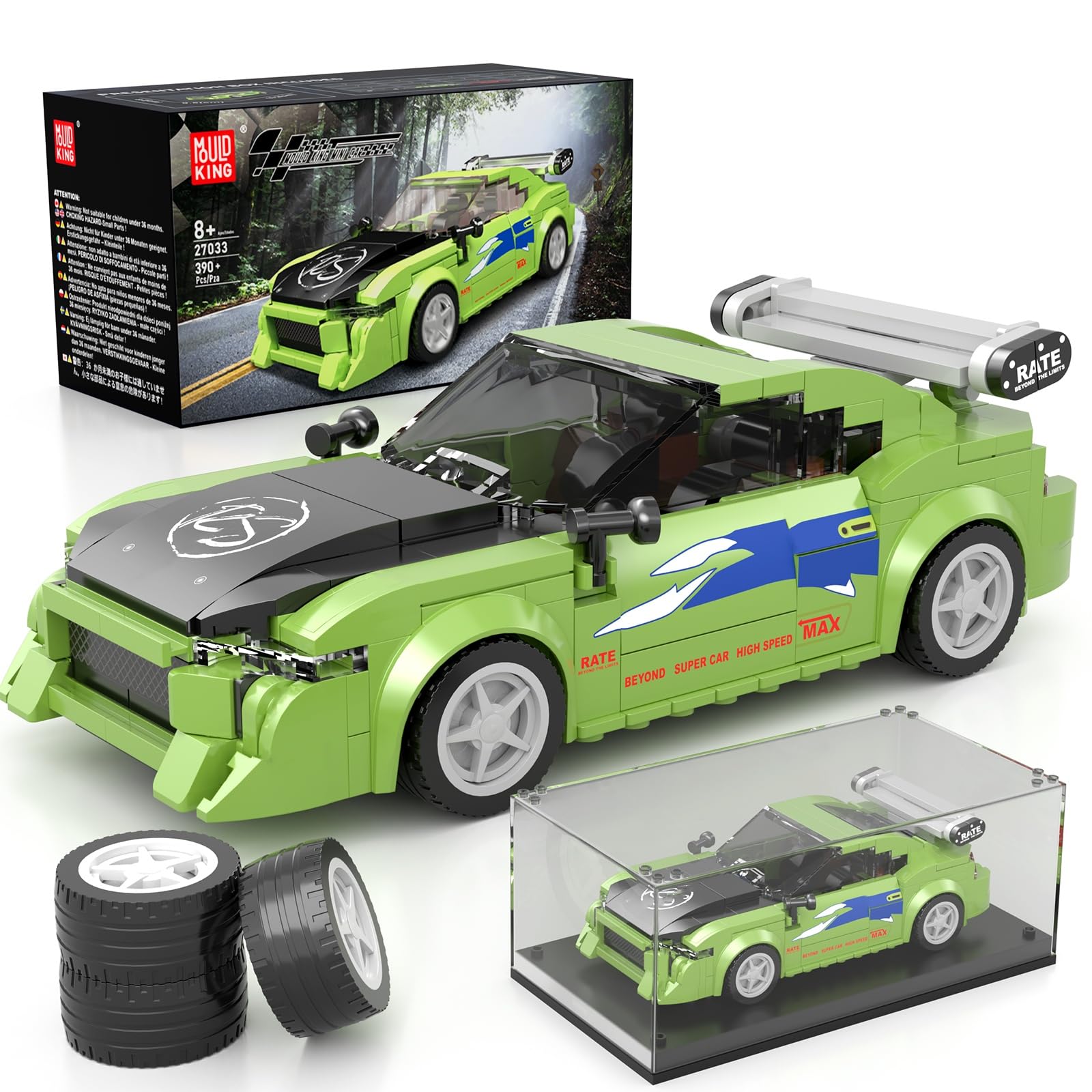 Mould King Super Sports Car Building Set with Display Case, 338 Pcs Model