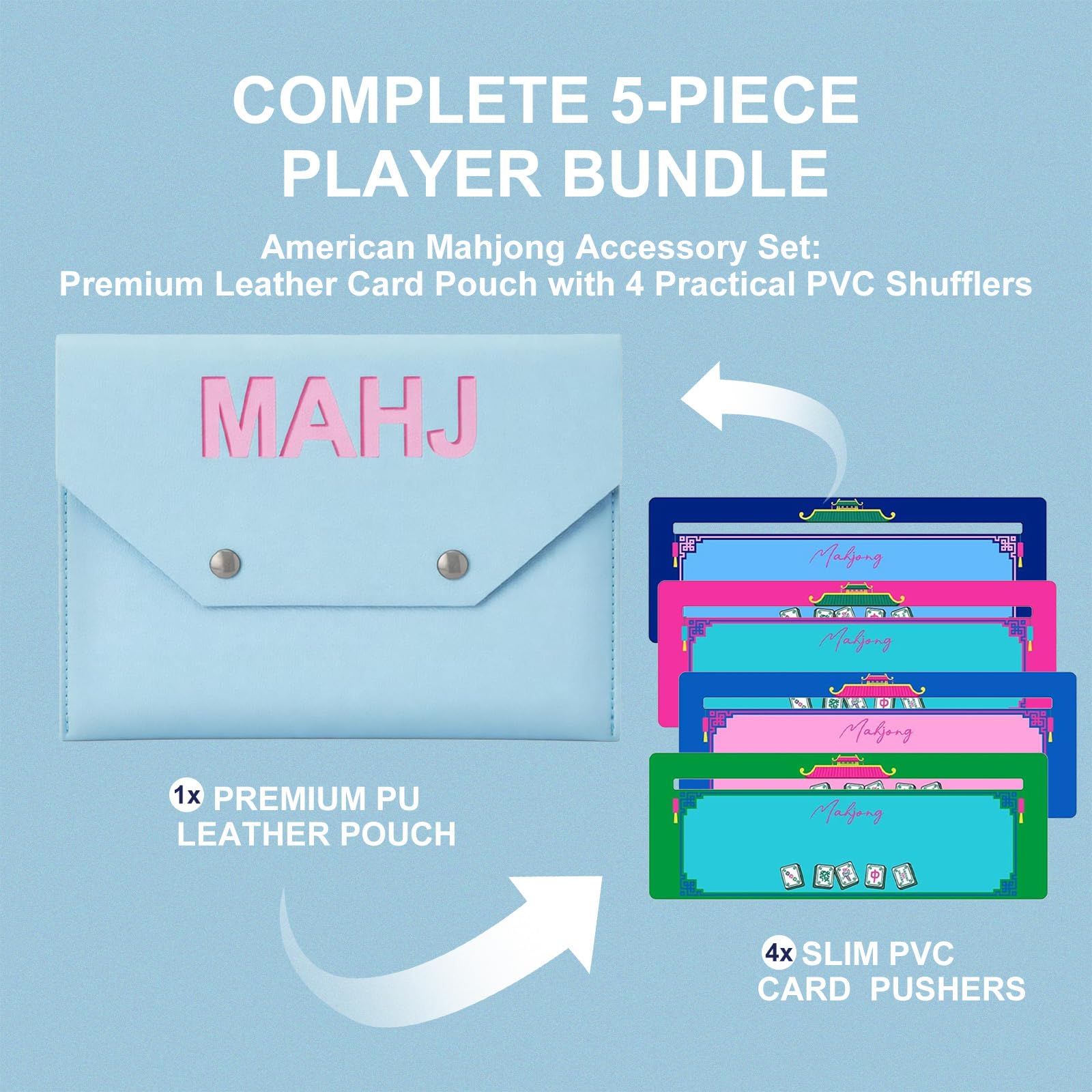 Eccentfit Leather Mahjong Card Clutch Holder Pouchwith 4 Mahjong Card Finder Mahjong Accessory Set Case for NMJL Rule Cards & Game Night Hostess Gifts