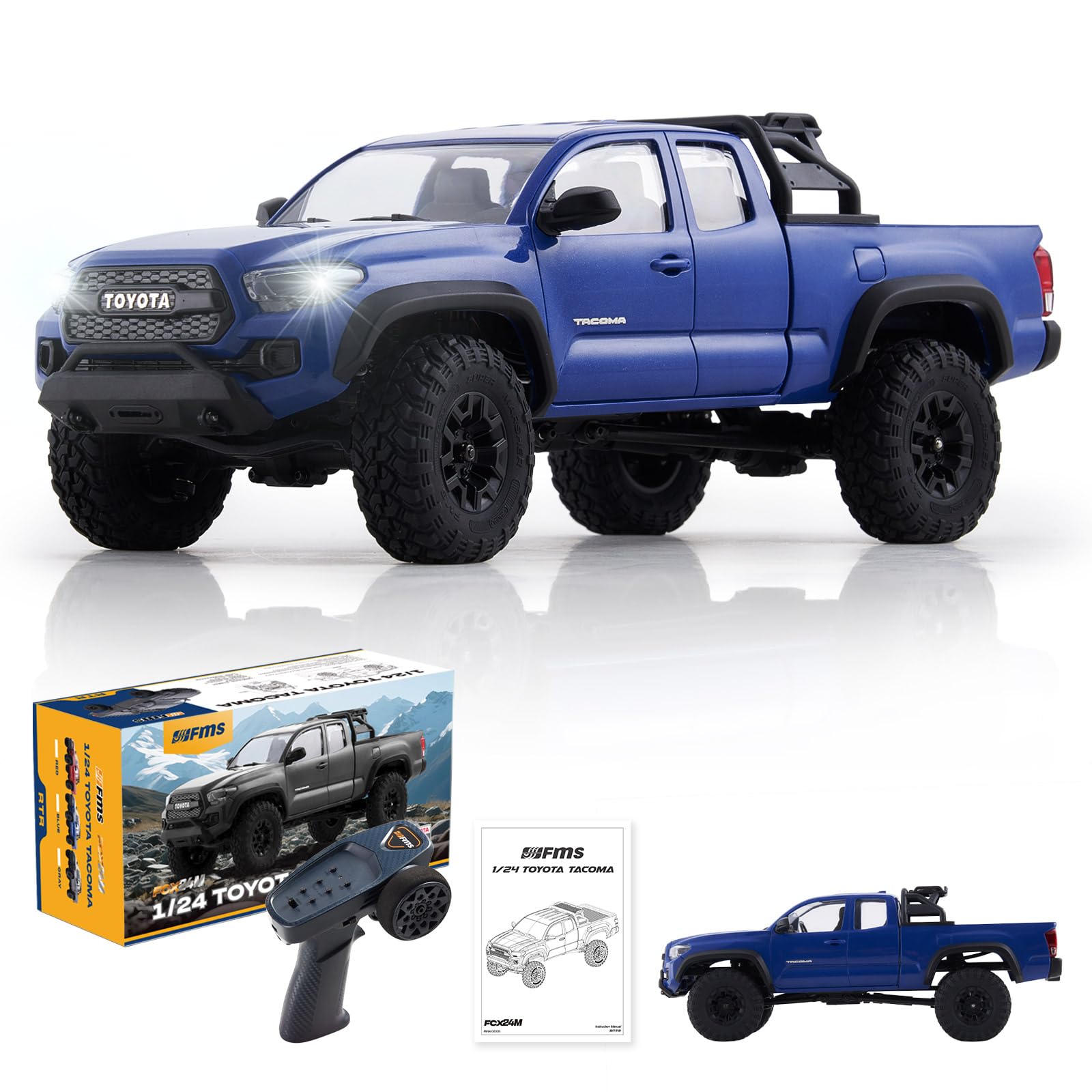 FMS FCX24 TOYOTA TACOMA 1/24 RC Crawler 4x4 RC Truck Crawler, Official Licensed Scale RC Rock Crawler with 2-Speed Transmission, High Torque Motor