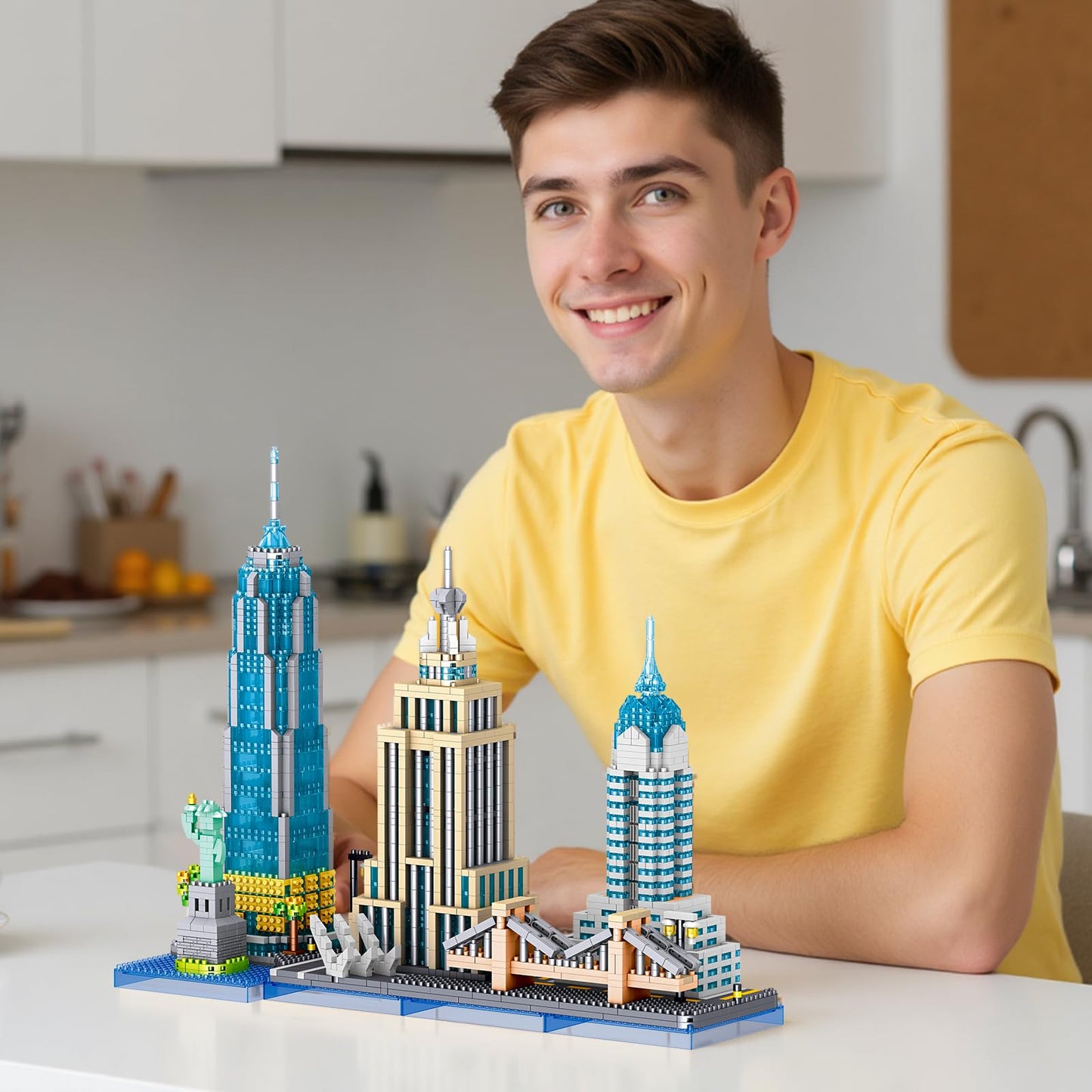 APENGBAOL New York Skyline Micro Mini Blocks Building Set, The Statue of Liberty,Empire State Architecture Building, Brooklyn Bridge, Gift for Kids