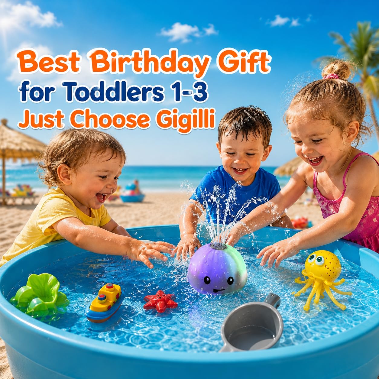 Gigilli Bath Toys for Kids, Baby Bath Toys, Pool Water Toys for Toddlers, Babies Boy Girl Gifts, Light Up Whale Bath Toy Sprinkler, Birthday Bathtub