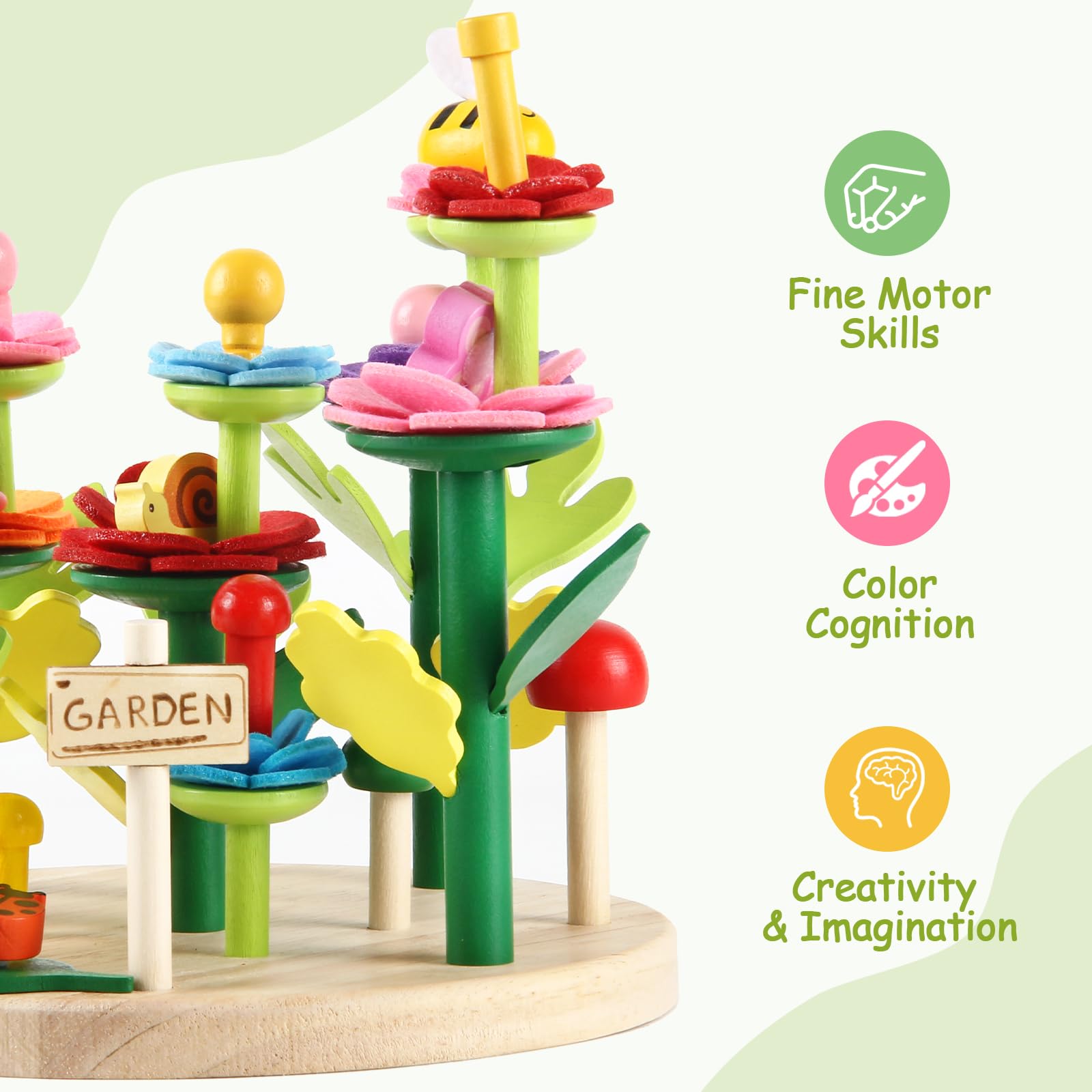 Wooden Flower Garden Building Toys for Kids, STEM Educational Activity Preschool Kit Gift for Boys Girls Age 3 4 5 6 7 Years Old, Stacking Game