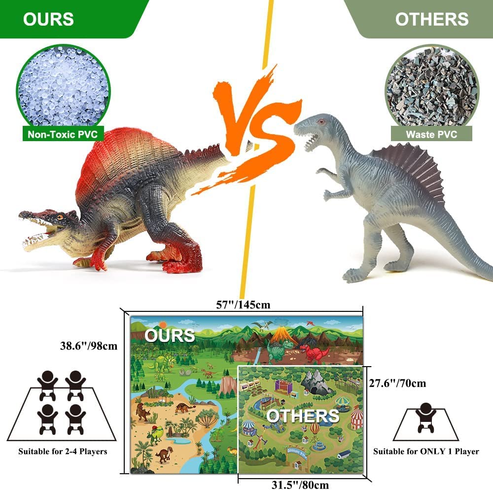 FRUSE Jurassic Dinosaur Toys Figures,12 PCS Realistic Large Dinosaur Figurines with Jumbo Play Mat & Information Dino Book,Educational Dino Figure