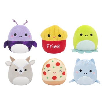 Squishmallows Original Micromallows 6-Pack - Axel Beetle, Lune Loch Ness Monster, Floyd French Fries, Orphie Octopus, Pep Pizza, Walker Goat