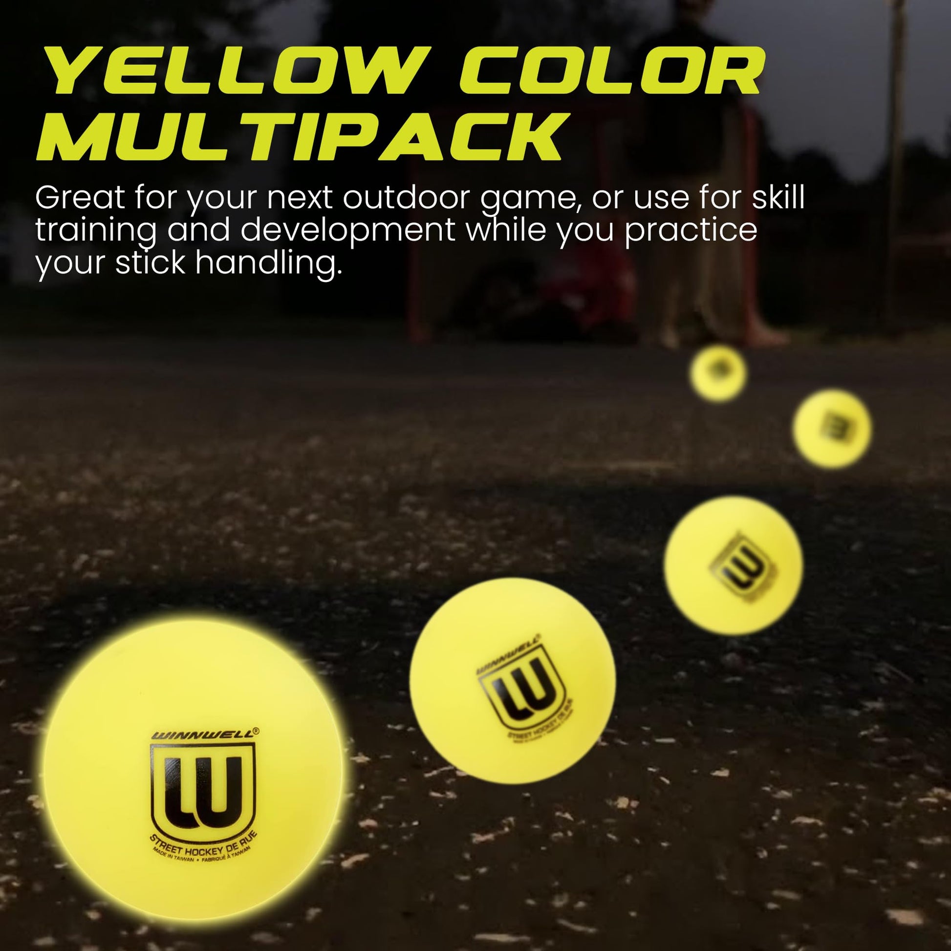 Winnwell Yellow 50 Gram Soft Density Street Hockey Balls - 3 Pack with Mesh Bag