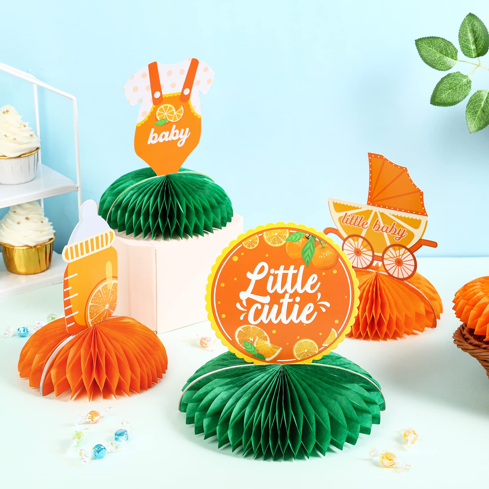Cheereveal Little Cutie Baby Shower Decoration Little Cutie Table Centerpiece, Clementine Orange Honeycomb Centerpieces Tabletop Supplies