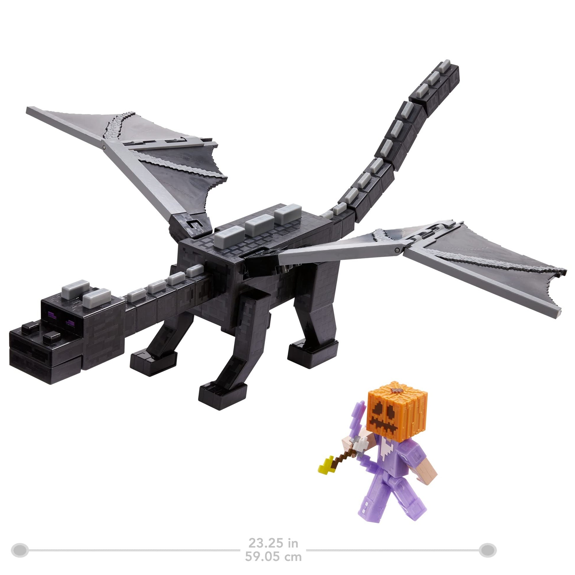 Mattel Minecraft Ultimate Ender Dragon Figure, 20-in Mist-Breathing Creature, Plus 3.25-in Color-Change Steve Figure, Weapon, Amor and Battle
