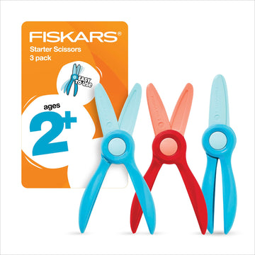 Fiskars Starter Toddler Scissors for Kids Ages 2+, Blue & Red, 3-Pack