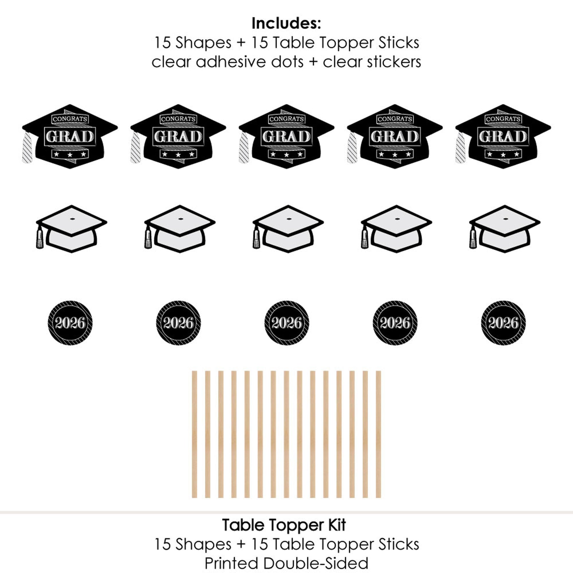 Big Dot of Happiness Graduation Cheers - 2026 Graduation Party Centerpiece Sticks - Table Toppers - Set of 15
