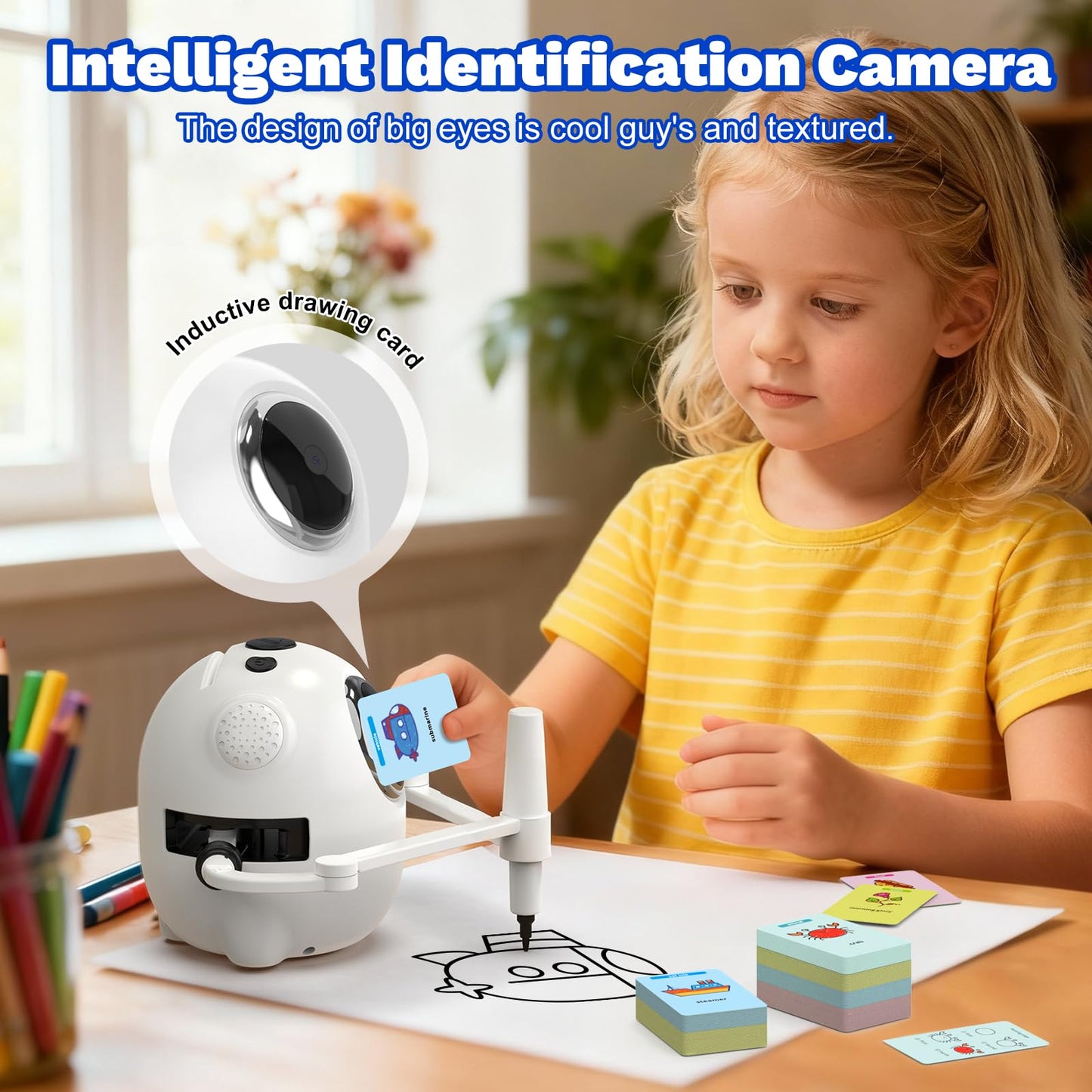GWYUI Drawing Robot for Kids with 150 Cards, Camera Recognition Interactive Educational Drawing Kit for Kids, Montessori Painting Learning Toys