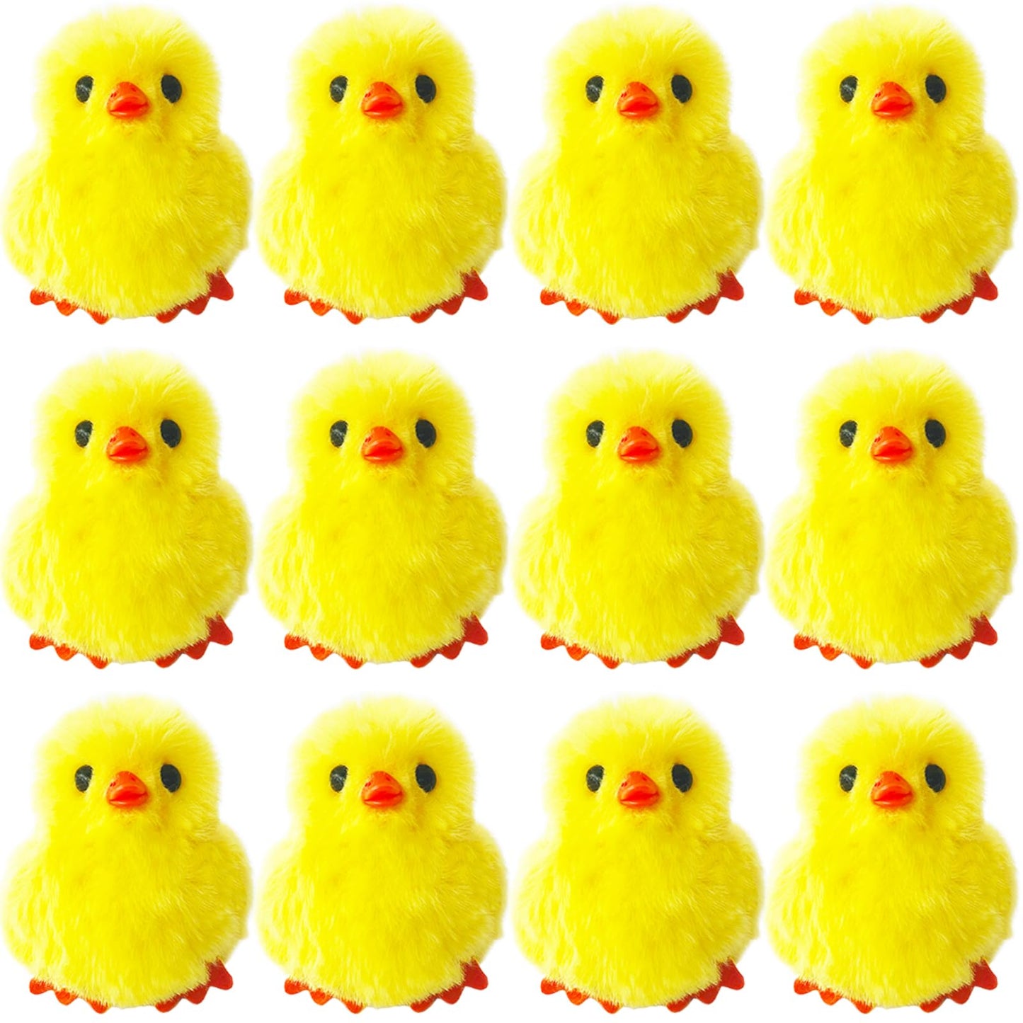 Baaxxango 12 Pcs Easter Fluffy Chicks,3.4 Inch Yellow Soft Plush Chicks Figurines,Mini Furry Chicks for Home Easter Basket Stuffers Party Favors