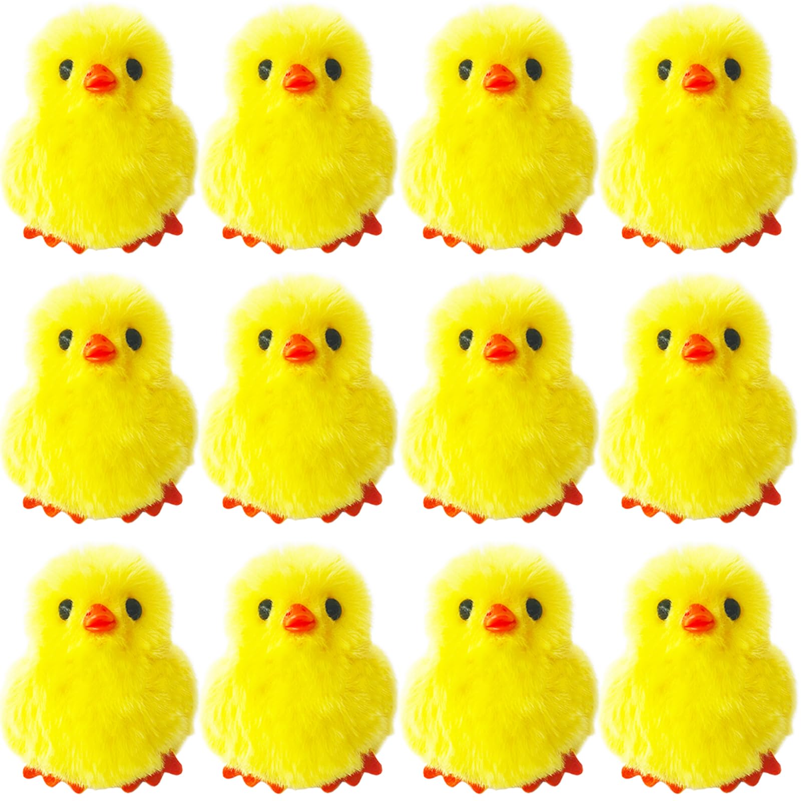 Baaxxango 12 Pcs Easter Fluffy Chicks,3.4 Inch Yellow Soft Plush Chicks Figurines,Mini Furry Chicks for Home Easter Basket Stuffers Party Favors