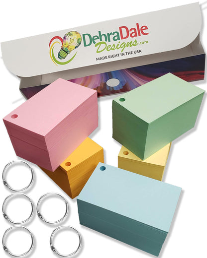 Blank Flash Cards with Rings & Box 1100 5 Colors 2x3.5 USA Made