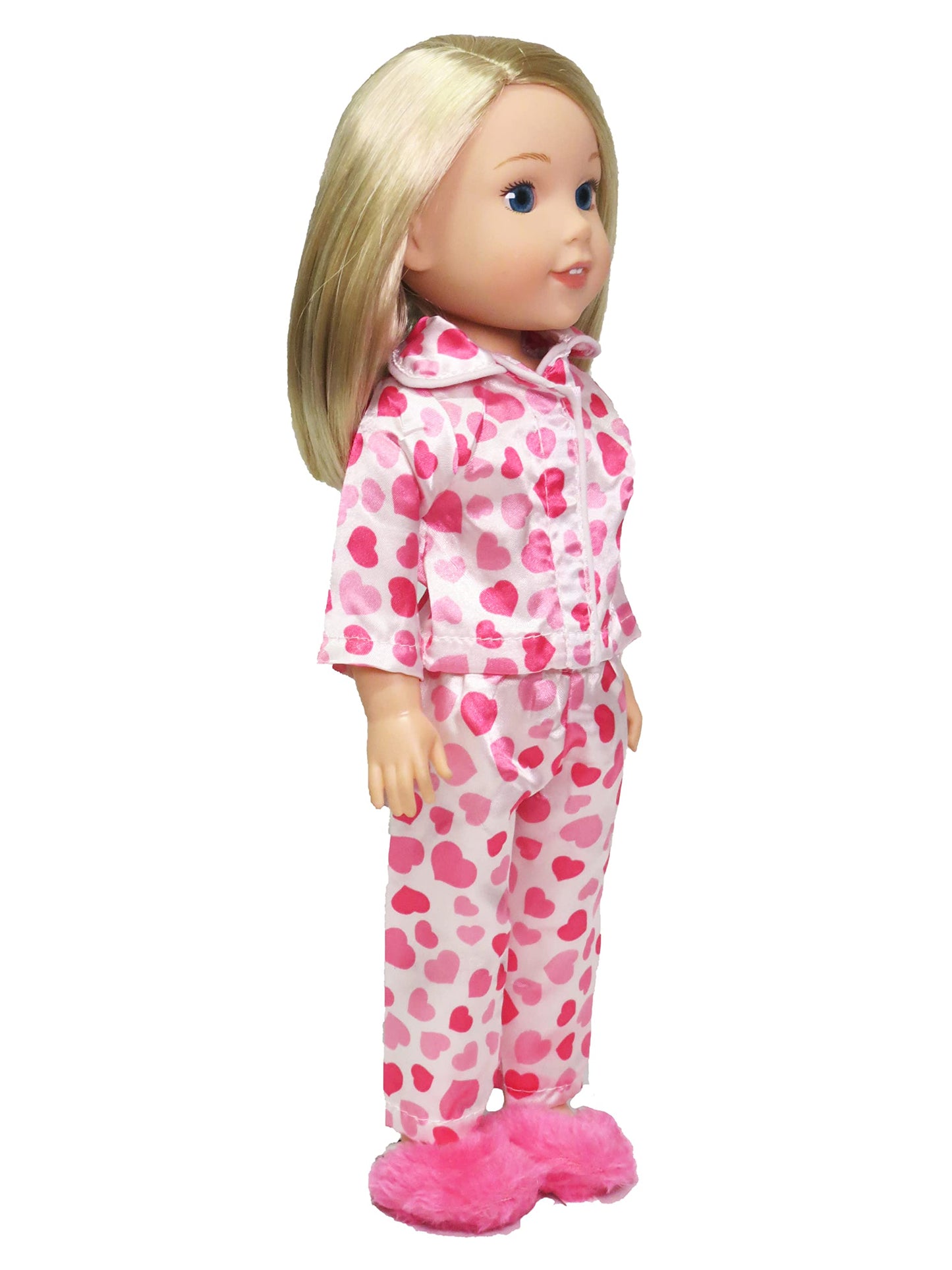 American Fashion World Pink Heart Pajamas for 14-Inch Dolls | Premium Quality & Trendy Design | Dolls Clothes | Outfit Fashions for Dolls for Popular