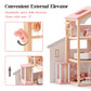 ROBOTIME Wooden Dollhouse, Doll House with 29 Pieces Furniture Set - Pool and Elevator, Wooden Doll House for 4, 5, 6-Inch Dolls, 6 Rooms Pink