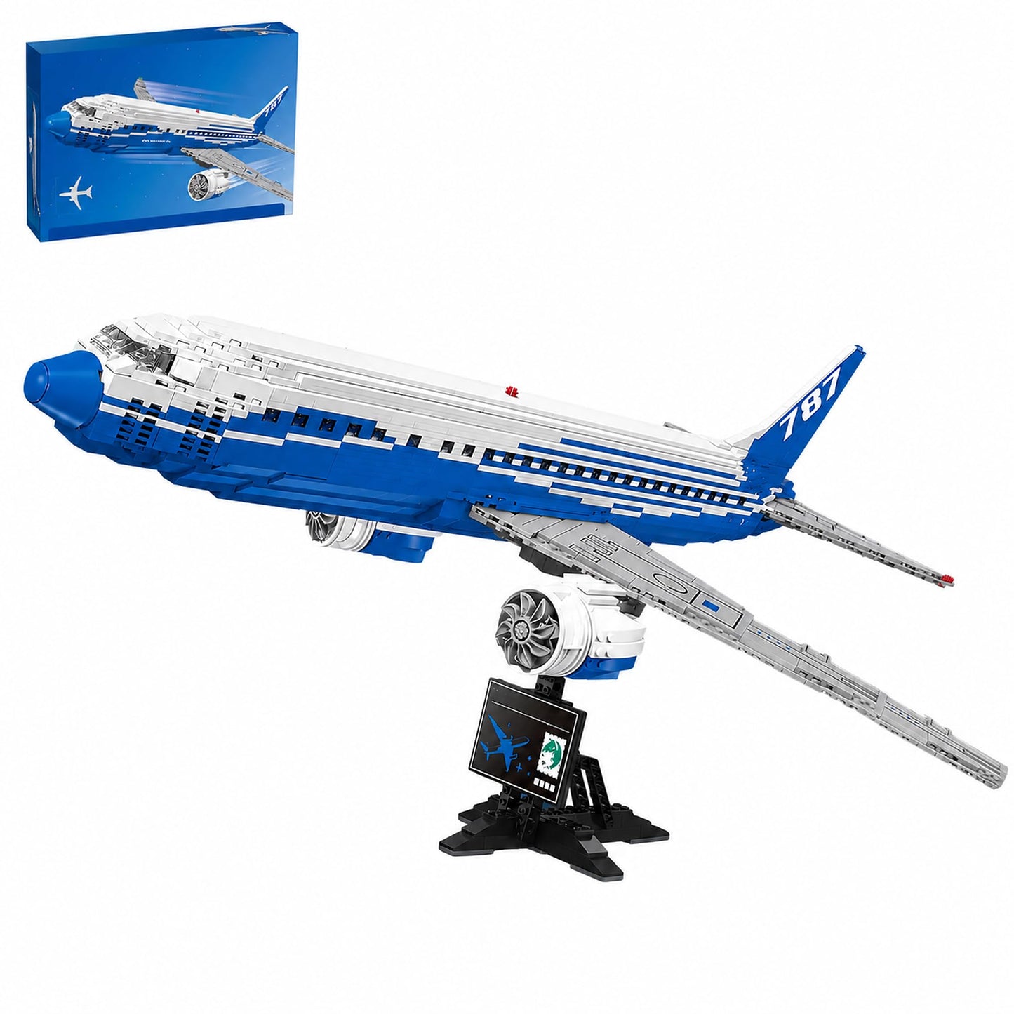 LQPFBSM Boeing 787 Airliner Building Block Set 1353 Pcs Large Passenger Plane Model Kit with Display Stand Commercial Aircraft Building Bricks