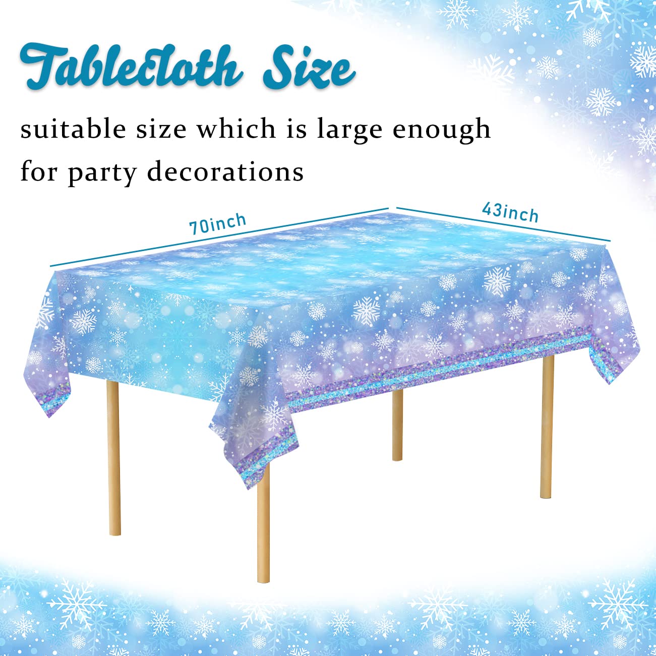 Zhynice Winter Snowflake Plastic Tablecloth Decorations Blue and Purple Snowflake Disposable Plastic Rectangle Table Cover Winter Wonderland