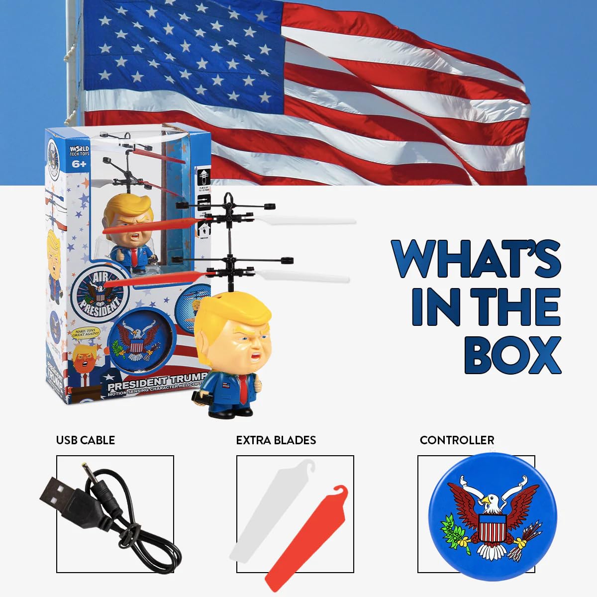 President Donald Trump 3.5 Inch Flying Figure RC Remote Control UFO Big Head Helicopter