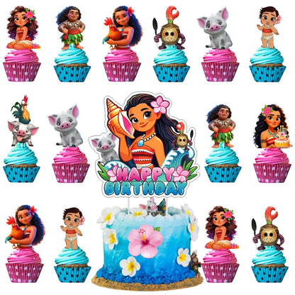 25 Pcs Cake Topper and Cupcake Toppers Set Birthday Party Supplies for Moanana Birthday Decorations